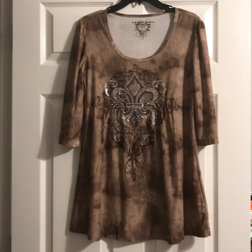 Brown Tie Die look top with bling